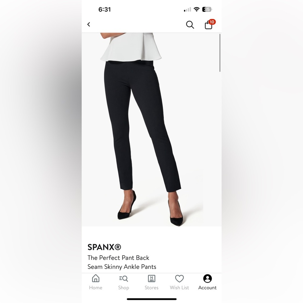 Spanx the perfect pant back seam skinny ankle pants size large